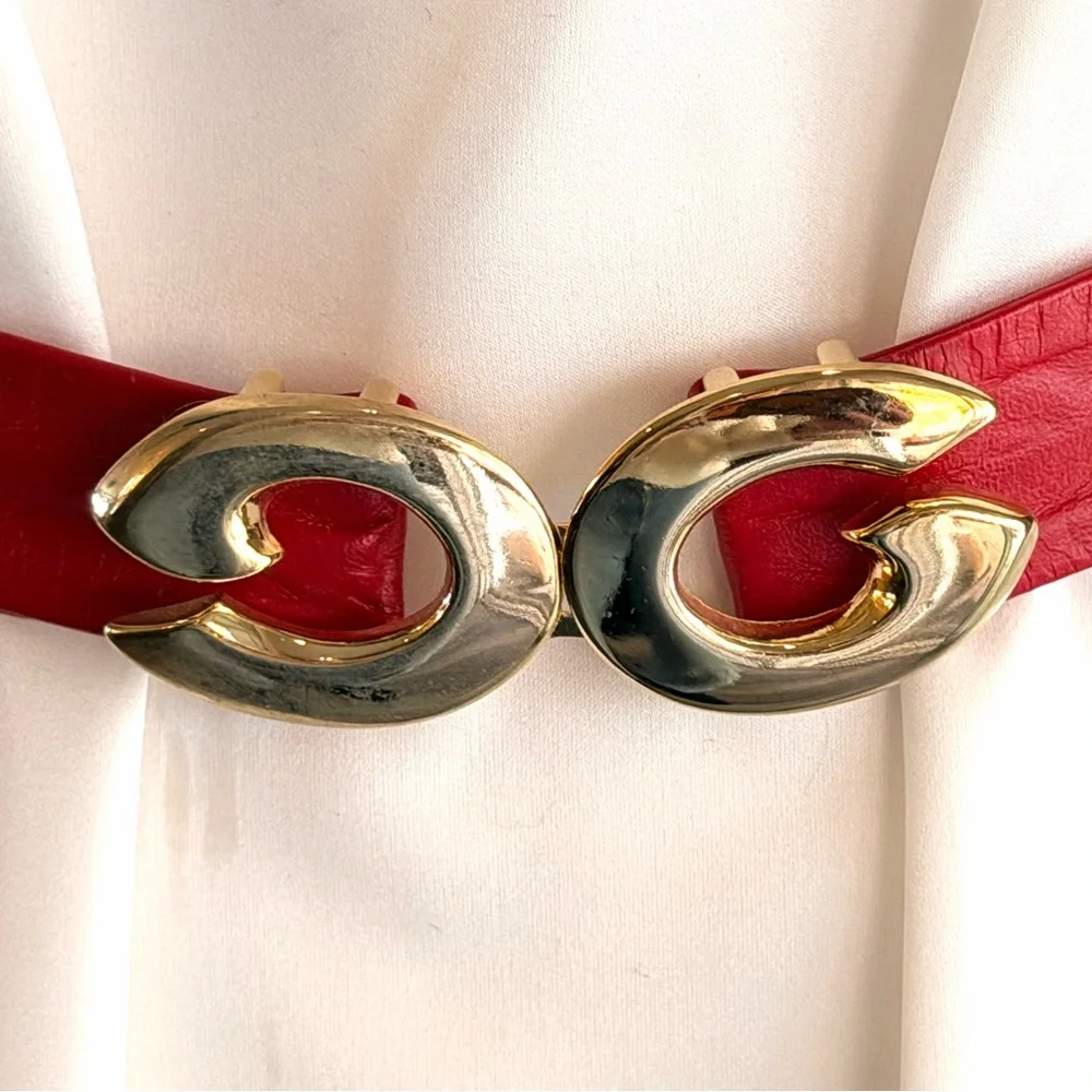Vintage Robbie Nelson Red Leather Belt with Gold Clasp